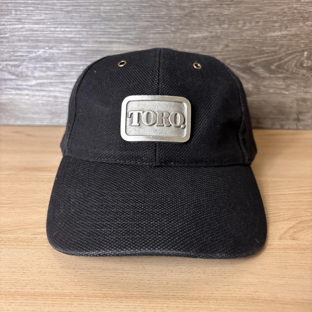 Toro Hat Cap Strap Back Black Canvas Metal Logo Badge Advertising Mens Buckle